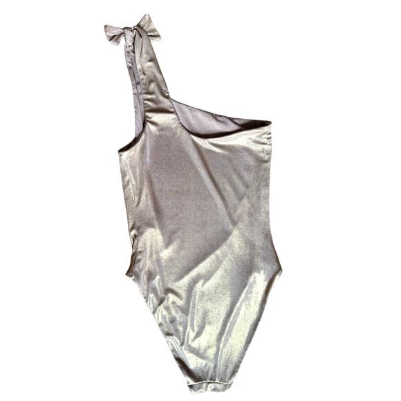 Sara Cristina Nerea One-Shoulder Swimsuit in Metallic Gold Nylon Size Small - Picture 5 of 7